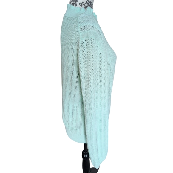 J. Crew Pointelle Ruffle Mockneck Sweater Women's Med Fairy Coquette Mint Green - Picture 6 of 16
